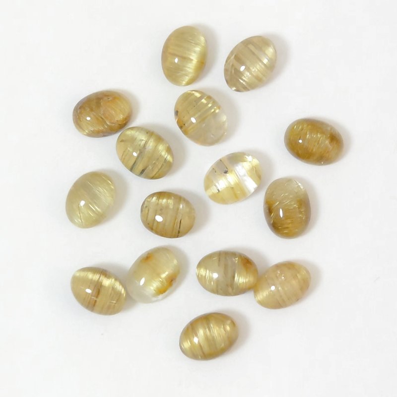 画像1: ルチレイテッドクォーツキャッツアイ オーバルカボ 6x8mm (1)